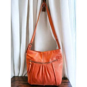 Tignanello shoulder bag: Salmon colored, Pebbled leather,  with bronze & brown
